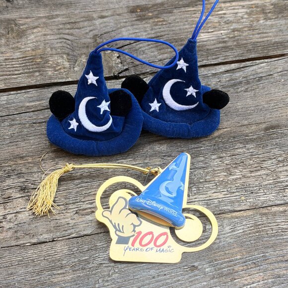 Lot Disney Fantasia Sorcerer's Apprentice Plush Hat Ornaments 100 Years of Magic - Picture 1 of 8